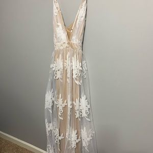 Nude white lace maxi dress